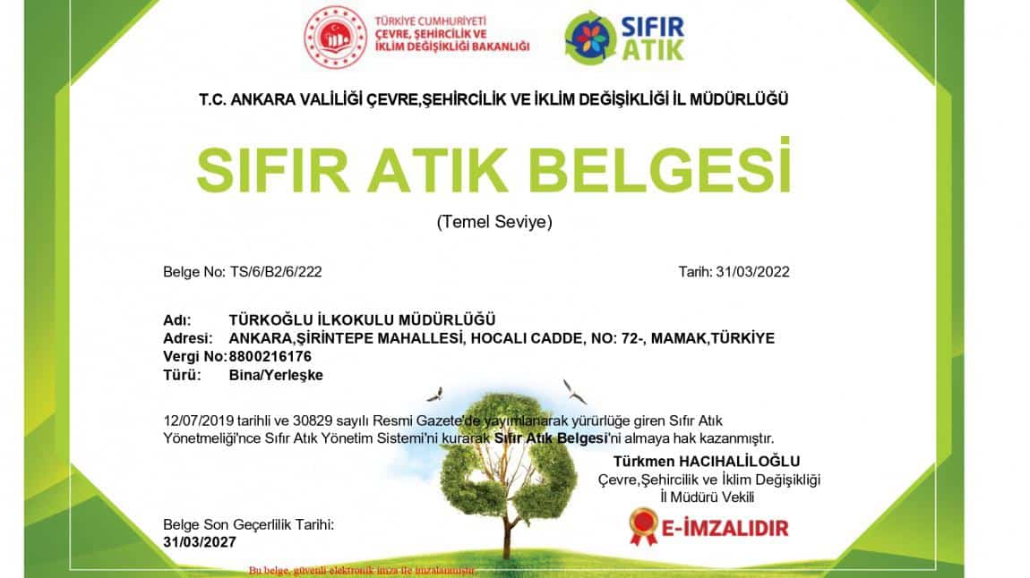 SIFIR ATIK BELGEMİZİ ALDIK.